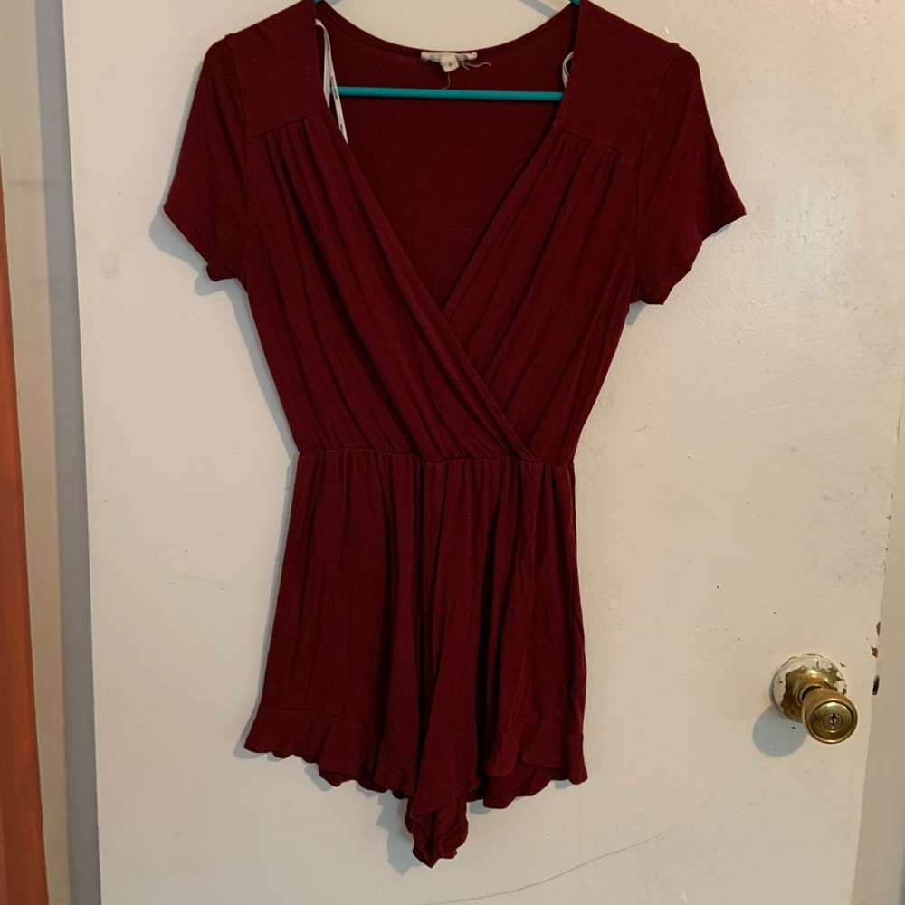 Burgundy V-neck romper